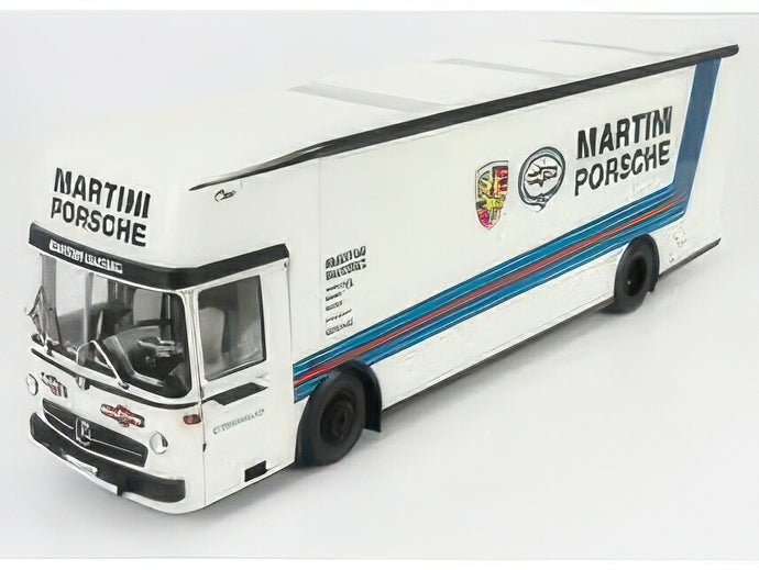 MERCEDES BENZ O317 TRUCK CAR TRANSPORTER PORSCHE MARTINI RACING 1968 WHITE BLUE/SCHUCO 1/18ミニカー