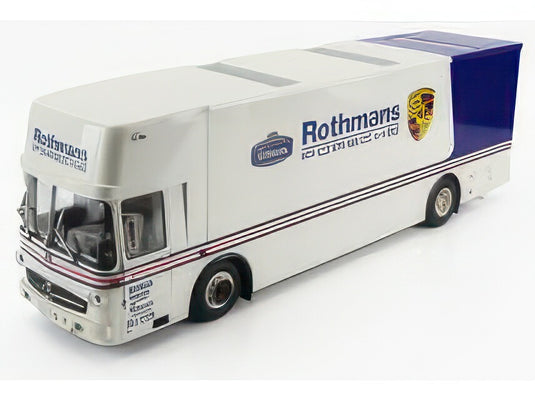 MERCEDES BENZ O317 TRUCK CAR TRANSPORTER PORSCHE ROTHMANS 1984 WHITE BLUE/SCHUCO 1/18ミニカー
