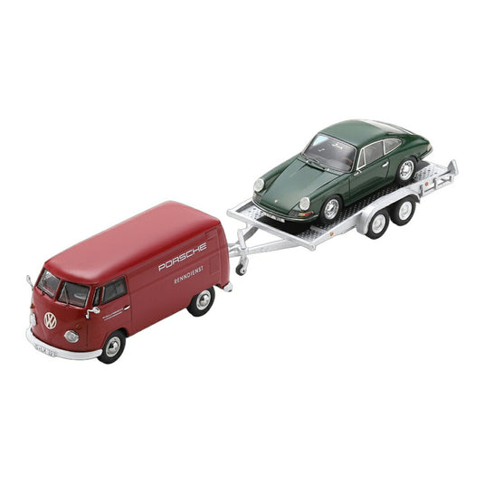 VWフォルクスワーゲン T1b Bulli Van カートレーラー Porscheポルシェ 901 レッド グリーン / Schuco 1/43 ミニカー