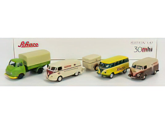 VOLKSWAGEN SET 4X PUBLICITAIRE T1 MINIBUS KNORR T1 VAN MAGGI T1 VAN WITH TRAILER DR.OETKER HANOMAG TRUCK KUHNE VARIOUS/Schuco 1/87ミニカー