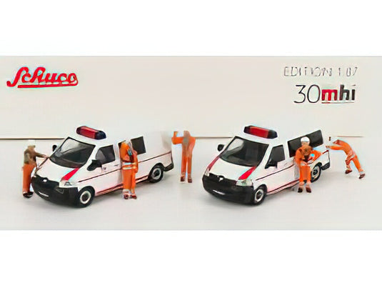 VOLKSWAGEN SET 2X T5 MINIBUS WITH フィギュア 2010 WHITE ORANGE/Schuco 1/87ミニカー