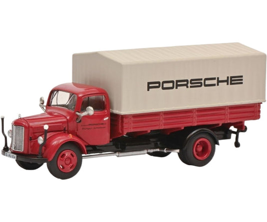 Porsche Mercedes Benz L3500 フラットベッド / Schuco 1/87 ミニカー