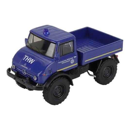 Mercedes Benzメルセデスベンツ Unimog U406 トラック THW 1966 ブルー POLIZIA / Schuco 1/64 ミニカー トラック模型