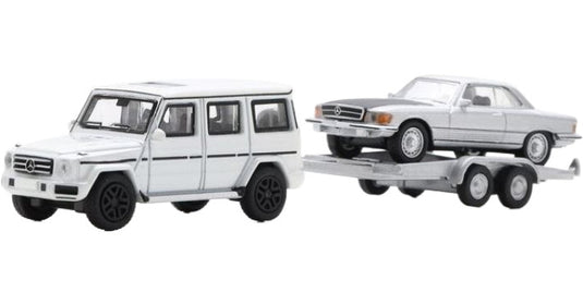 Mercedes Benz GClass トレーラー + Mercedes Benz 450 SLC / Schuco 1/87 建設機械模型 工事車両