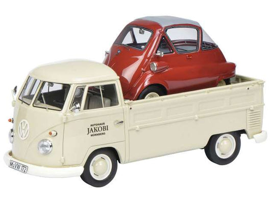 Volkswagen T1b ピックアップ BMW Isetta付き スタンダード自動車販売ヤコビ クリームレッド/Schuco 1/32ミニカー