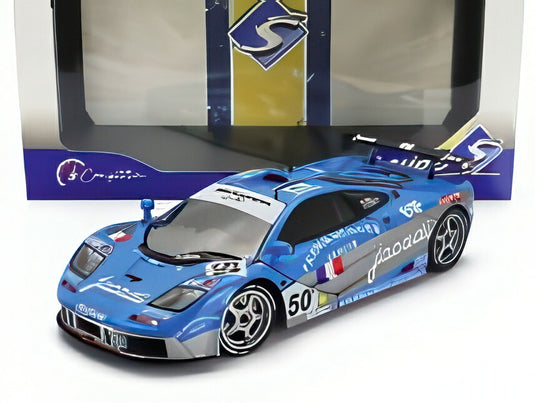 マクラーレン - F-1 GTR 6.1L V12 チーム ジロックス レーシング N 50 24時間 ル マン 1995 ジャン デニス デレトラズ - ファビアン ジロックス - オリビエ グルーヤール - ブルー シルバー/ SOLIDO 1/18 ミニカー