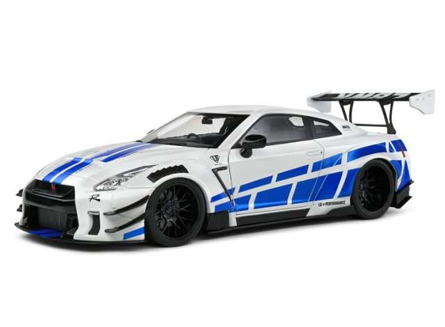 2024 日産 GT-R (R35) LB Work ボディキット 2.0 ブルー/ホワイト/ SOLIDO  1/18 ミニカー