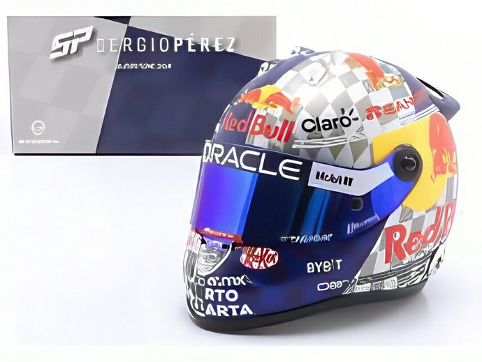 BELL F1 ヘルメット No.11 イギリスGP 2024 S.PEREZ シルバー/ブルー/イエロー/ MINI HELMET 1/2 ミニカー