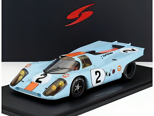 PORSCHE 917K GULF N2 1971年 デイトナ24時間 優勝 P.ロドリゲス J.オリバー ライトブルー/オレンジ/ Spark 1/18 ミニカー