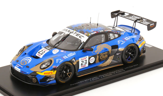 【予約】PORSCHE 911 992 GT3 R Phantom Global Racing No.23 2024 スパ24時間 ブルー/ Spark 1/18 ミニカー