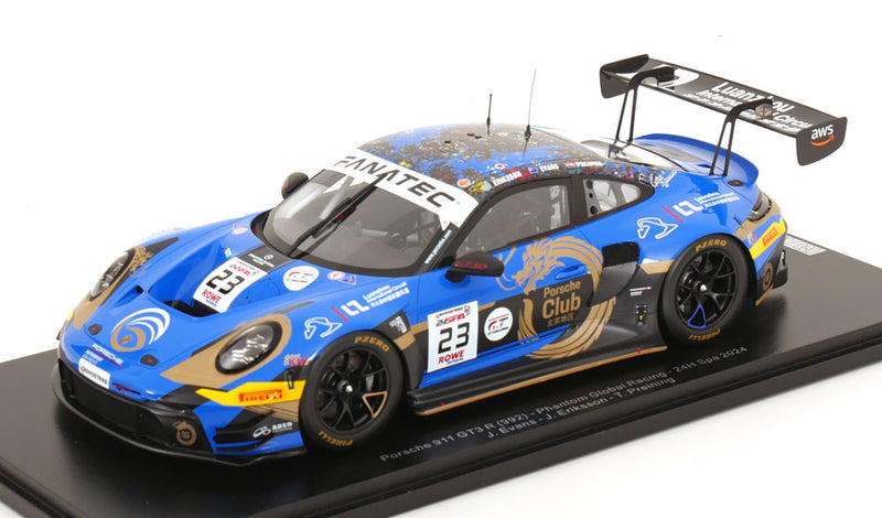 ギャラリービューアに画像をロードする, 【予約】PORSCHE 911 992 GT3 R Phantom Global Racing No.23 2024 スパ24時間 ブルー/ Spark 1/18 ミニカー
