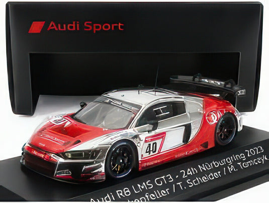 AUDI R8 LMS GT3 TEAM AUDI SPORT SCHERER PHX N 40 24h NURBURGRING 2023 MIKE ROCKENFELLER TIMO SCHEIDER MARTIN TOMCZYK SILVER RED/SPARK-MODEL 1/43ミニカー