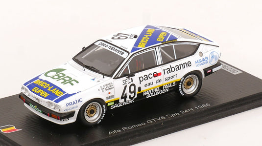 Alfa Romeo Gtv6 チーム Jolly Club 49 24H スパ 1986 Edgard Gillessen Georges Cremer Christian Cremer SB428/ Spark 1/43 ミニカー