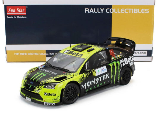 FORD ENGLAND FOCUS RS WRC08 MONSTER N46 モンツァラリーショー 2009 ヴァレンティーノロッシ カルロカッシーナ マットブラックイエロー/ Sun Star 1/18 ミニカー
