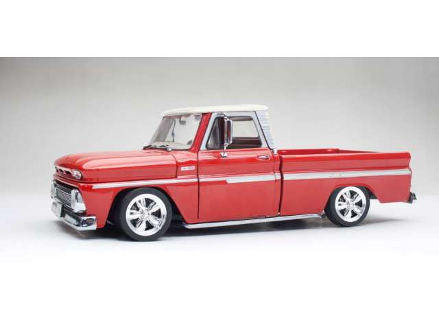 1965 Chevrolet C10 スタイルサイド ピックアップ ローライダー レッドホワイトルーフ/SunStar 1/18ミニカー