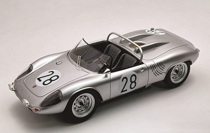 【予約】2026年発売予定PORSCHE 718 WRS スパイダー チーム PORSCHE SYSTEM ENGINEERING 28号車 1963年 ルマン24時間 E.BARTH H.LINGE シルバー/ Tecno 1/18 ミニカー