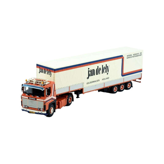 Tekno Jan de Lely Scania 141 3軸グースネック防水シートセミトレーラー 81490 コンテナ1/50 建設機械模型 工事車両