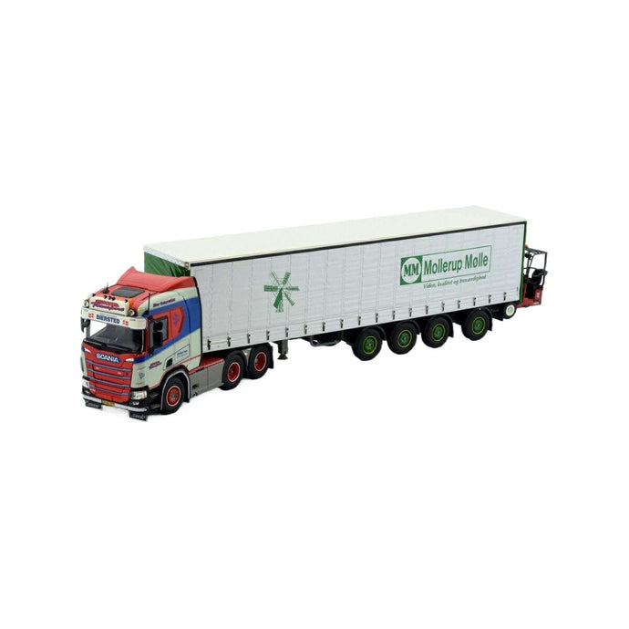 Tekno SB Transport Scania 次世代 R500 Moffet 可搬式フォークリフト付き4軸カーテンサイドトレーラー 82400 トラック1/50 建設機械模型 工事車両