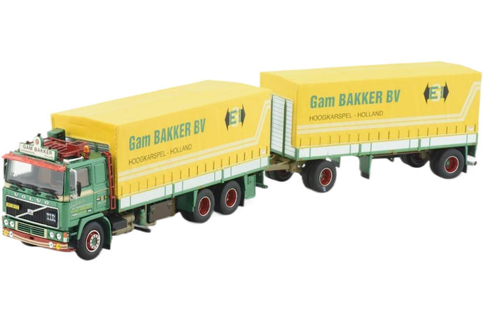 Gam Bakker Volvo F12 6x2 カーテンサイダートレーラートラック / TEKNO 1/50 建設機械模型 工事車両