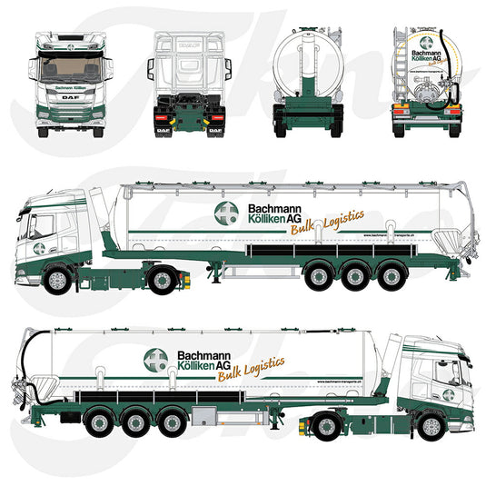 【予約】2026年発売予定 Bachmann DAF XF 4x2 3軸 サイロトレーラー ホワイト/グリーン / Tekno 1/50 ミニカー トラック模型