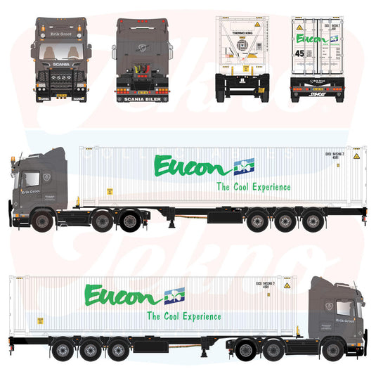 【予約】2027年発売予定 Erik Groot Transport スカニア R-Serie 6x2 コンテナトレーラー グレー / Tekno 1/50 ミニカー トラック模型