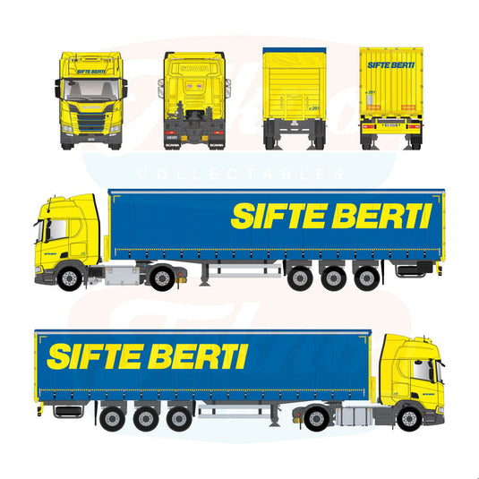 【予約】2026年発売予定 Sifte Berti スカニア NGR Highline 4x2 3軸 セミトレーラー イエロー / Tekno 1/50 ミニカー トラック模型