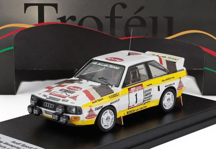 【予約】AUDI QUATTRO SPORT N1 ニュージーランドラリー4位 1985 スティグブロンクビスト ビョルンセデルベリ ホワイトイエローグレー/ Trofeu 1/43 150台限定ミニカー