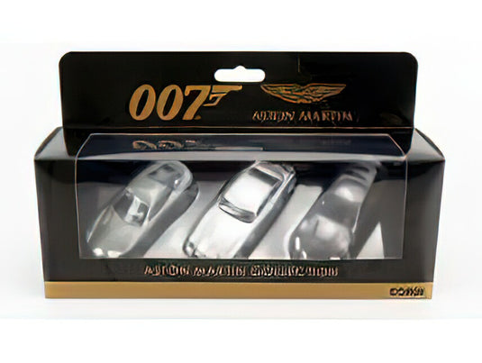 ASTON MARTIN SET 3X 007 JAMES BOND DB5 1965 GOLDFINGER V12 VANQUISH DIE ANOTHER DAY LA MORTE PUO' ATTENDERE DBS 2008 CASINO ROYALE GREY SILVER/CORGI 1/50ミニカー