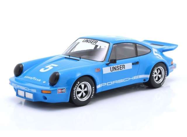 1974 Porsche 911 Carrera RSR 3.0 #5 Bobby Unser IROC 3rd Place Daytona, blue/white/Werk83 1/18ミニカー
