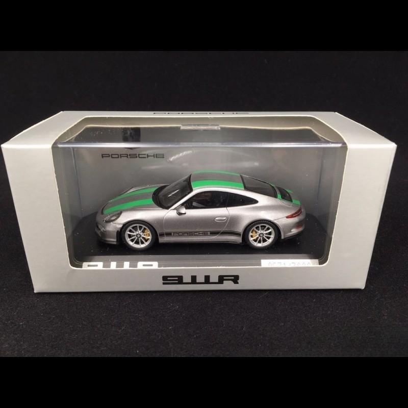 ギャラリービューアに画像をロードする, Porsche 911 991型 R 2016年モデル メタリックグレー/グリーンストライプ/Spark 1/43ミニカー ポルシェ特注
