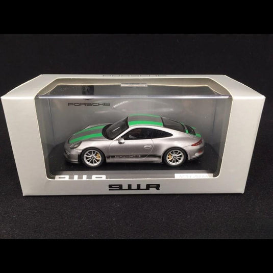 Porsche 911 991型 R 2016年モデル メタリックグレー/グリーンストライプ/Spark 1/43ミニカー ポルシェ特注