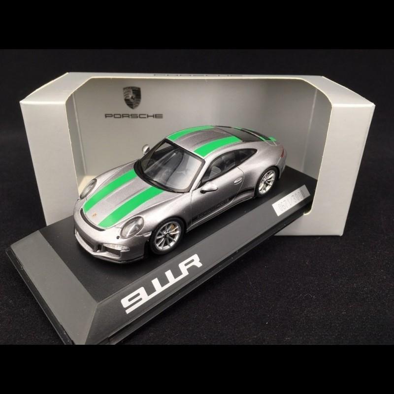 ギャラリービューアに画像をロードする, Porsche 911 991型 R 2016年モデル メタリックグレー/グリーンストライプ/Spark 1/43ミニカー ポルシェ特注
