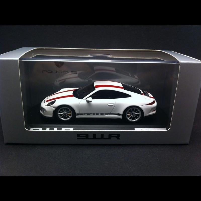ギャラリービューアに画像をロードする, Porsche 911 991型 R 2016年モデル ホワイト レッドストライプ/Spark 1/43ミニカー ポルシェ特注
