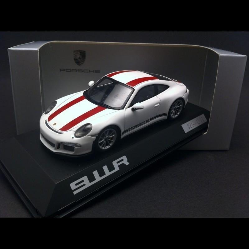 ギャラリービューアに画像をロードする, Porsche 911 991型 R 2016年モデル ホワイト レッドストライプ/Spark 1/43ミニカー ポルシェ特注
