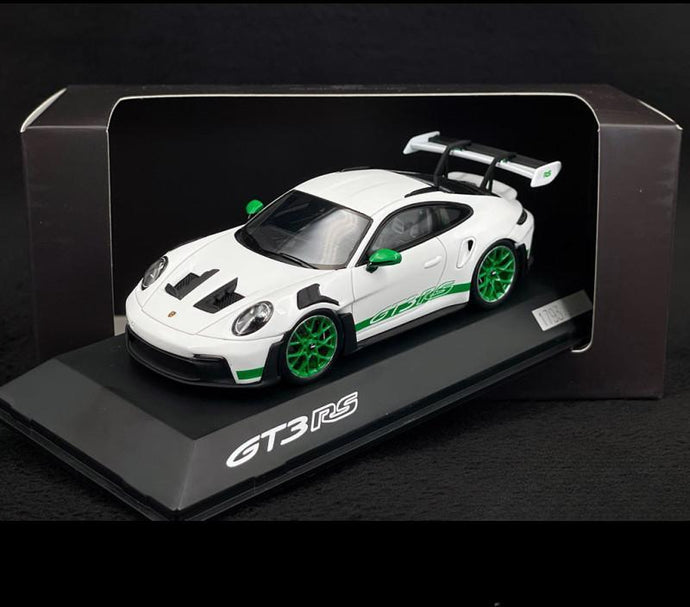 Porscheポルシェディーラーモデル 911 GT3 RS Type 992 2023 Tribute To 1972 Carrera RS White / Green Stripes 1/43 Spark