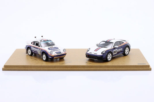 Porscheポルシェ 911 ダカール ラリー ロスマンズ 2台セット 953 #176 & 911 ダカール #953 ホワイト/ブルー ディーラーモデル //43 ミニカー