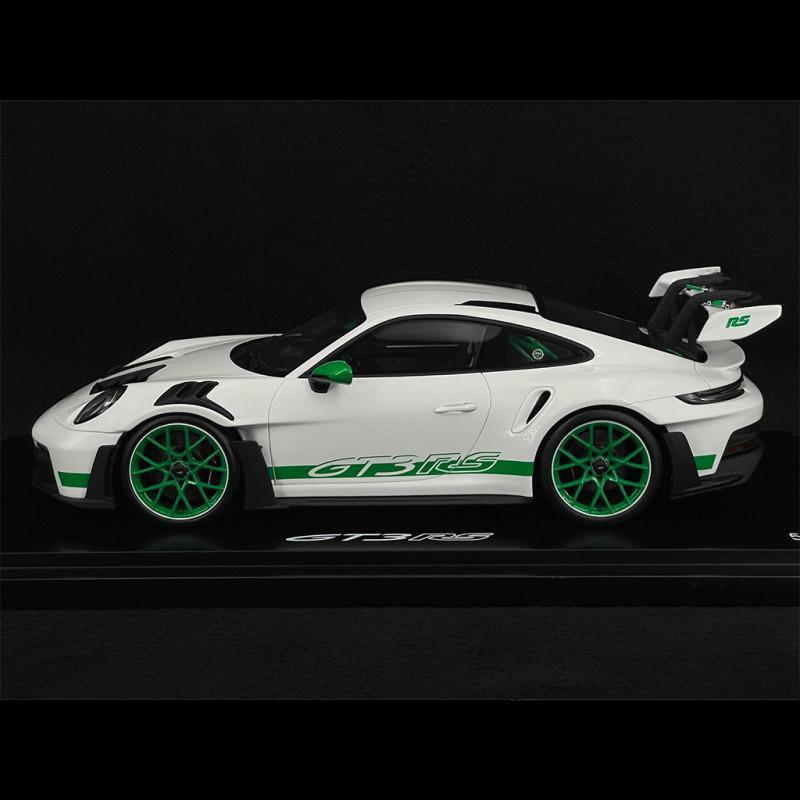 ギャラリービューアに画像をロードする, Porsche 911 GT3 RS 992型 2022年モデル RS 2.7トリビュートエディション ホワイト/パイソングリーンストライプ/Spark 1/18ミニカー ポルシェ特注
