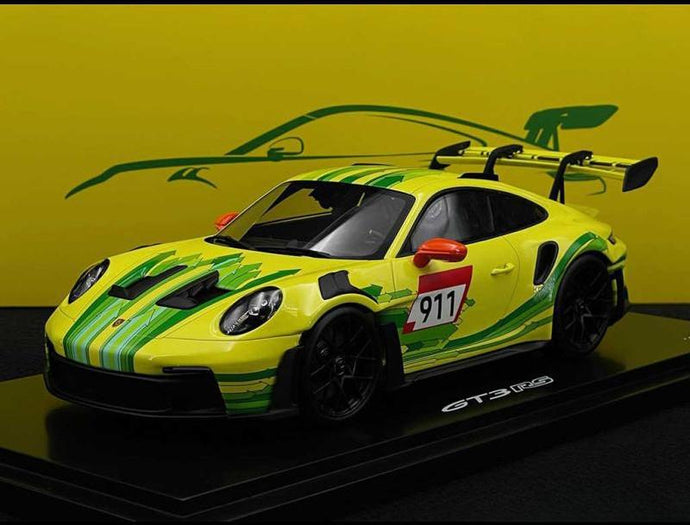 Porscheポルシェディーラーモデル 911 GT3 RS Type 992 Grello 2023 Yellow / Green 1/18 Spark