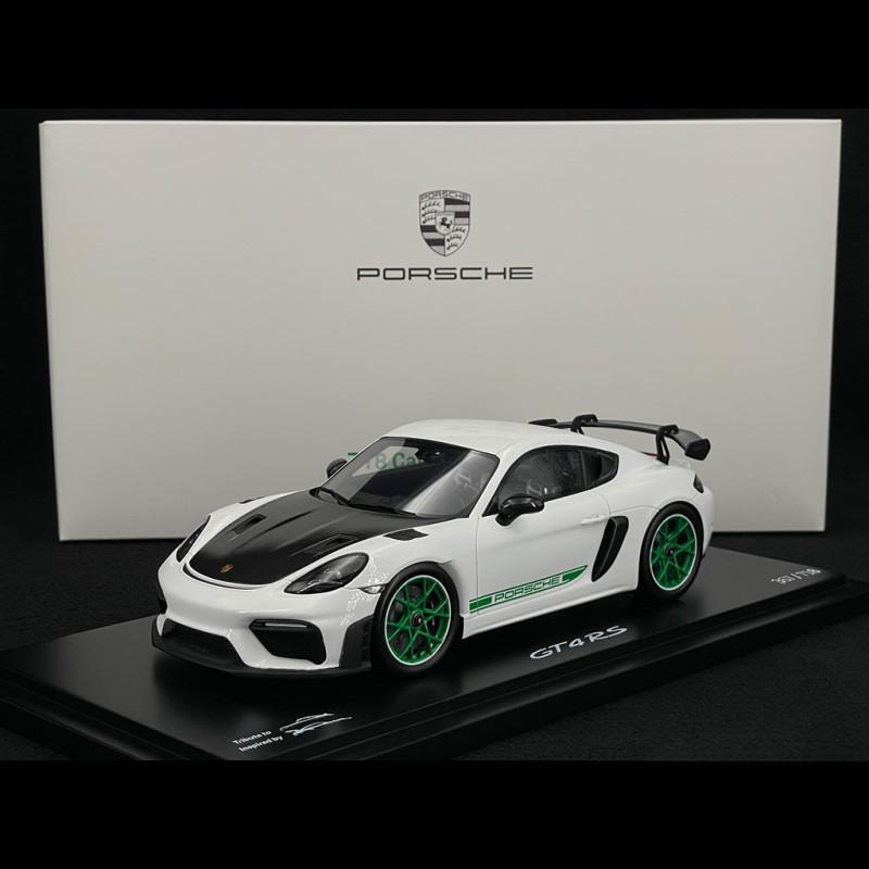 ギャラリービューアに画像をロードする, Porsche 718 カイマン GT4 RS 982型 2021年モデル ホワイト/グリーンストライプ/Spark 1/18ミニカー ポルシェ特注
