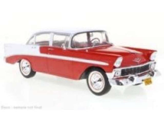 1956 Chevrolet Bell Air 4ドアセダン レッド/ホワイトミニカー/ WHITEBOX1/24