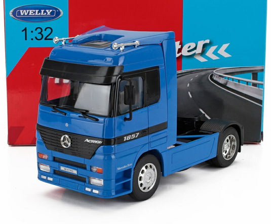 MERCEDES BENZ アクトロス 1857 トラクター トラック 2軸 1998 ブルー/ WELLY 1/32 ミニカー