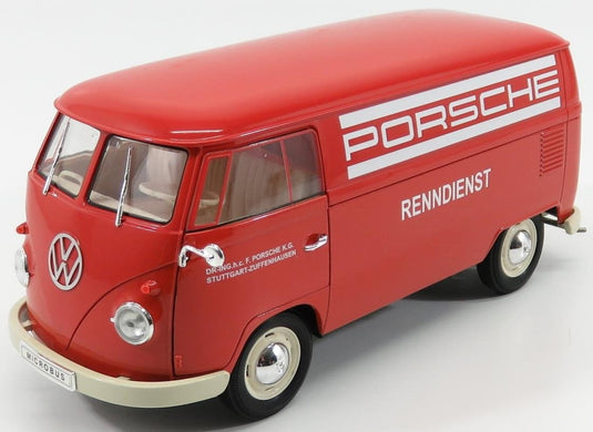【予約】 VWフォルクスワーゲン T1 Vanバン Porscheポルシェ Renndienstレンディンスト 1962 レッド / WELLY 1/18 ミニカー