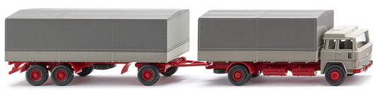 1963-71 Magirus 235 D フラットベッド ロードトレイン ペブルグレー トラック / WIKING 1/87 建設機械模型 工事車両