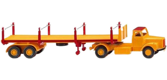 Scania L111 ステークセミトレーラー イエローレッド トレーラー / Wiking 1/87 建設機械模型 工事車両