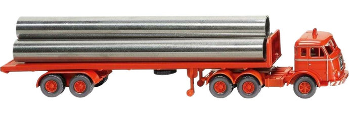 Henschel フラットプラットフォームセミトレーラー ブライトレッド トレーラー / Wiking 1/87 建設機械模型 工事車両