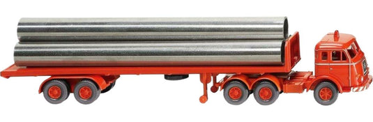 Henschel フラットプラットフォームセミトレーラー ブライトレッド トレーラー / Wiking 1/87 建設機械模型 工事車両