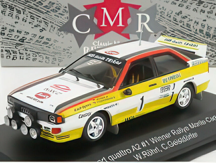 AUDI スポーツ クワトロ A2 チーム アウディスポーツ（ナイトバージョン） 1号車 優勝 ラリー モンテカルロ 1984 ヴァルター・ロール クリスチャン・ガイストドルファー ホワイト イエロー/ CMR 1/43 ミニカー
