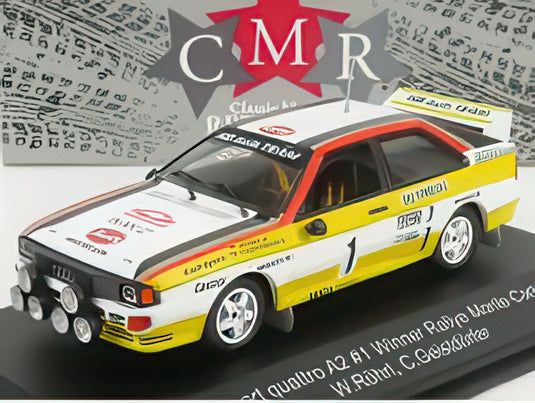 AUDI スポーツ クワトロ A2 チーム アウディスポーツ（ナイトバージョン） 1号車 優勝 ラリー モンテカルロ 1984 ヴァルター・ロール クリスチャン・ガイストドルファー ホワイト イエロー/ CMR 1/43 ミニカー