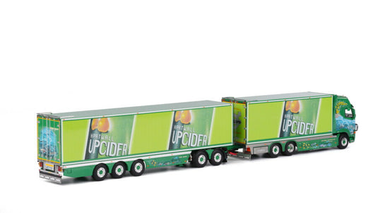 Volvoボルボ FH2 GLOBETROTTER XL 6X2 TAG AXLE BOX TRAILER Ristimaa Cider Shark / WSI 1/50 建設機械 模型