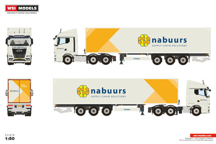 【予約】2026年発売予定 NABUURS MAN TGX GM 6X2 ツインステア ボックストレーラー 3軸 トレーラー / WSI 1/50 建設機械模型 工事車両